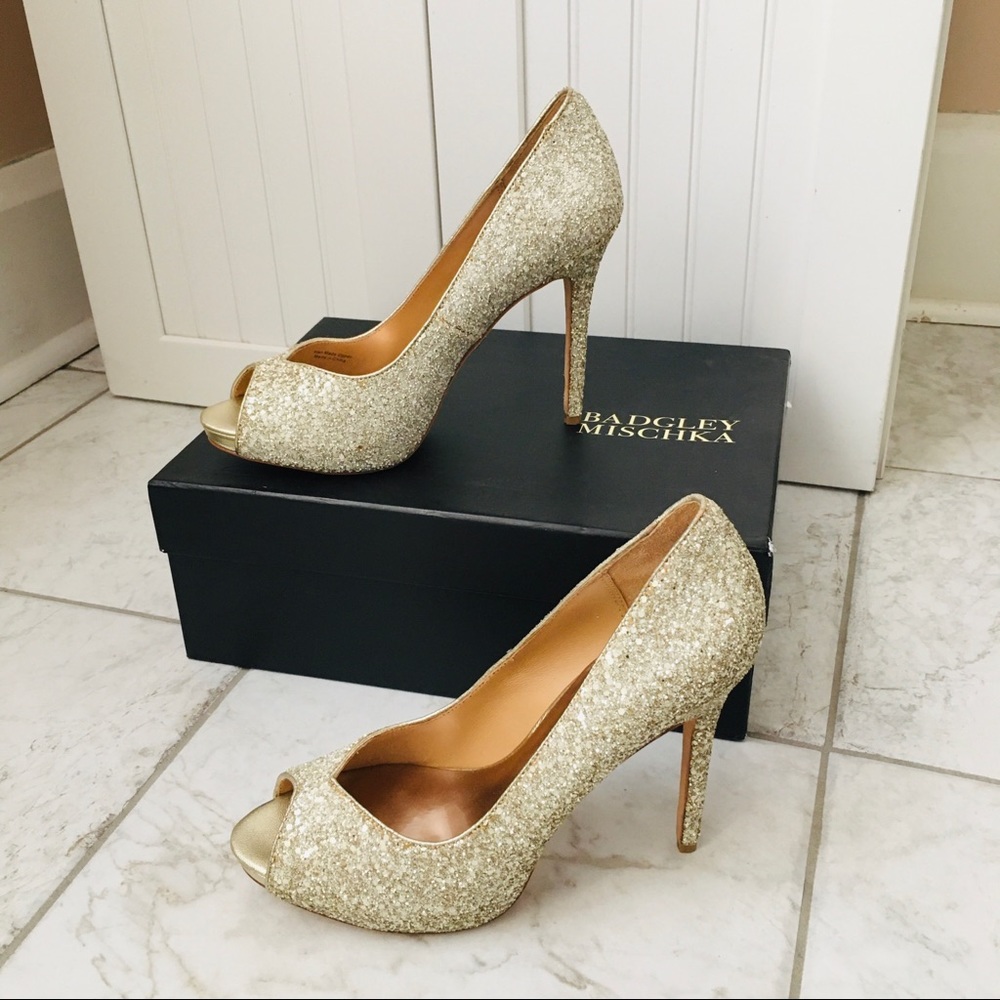 Badgley Mischka Platino Glitter Bridal Heels